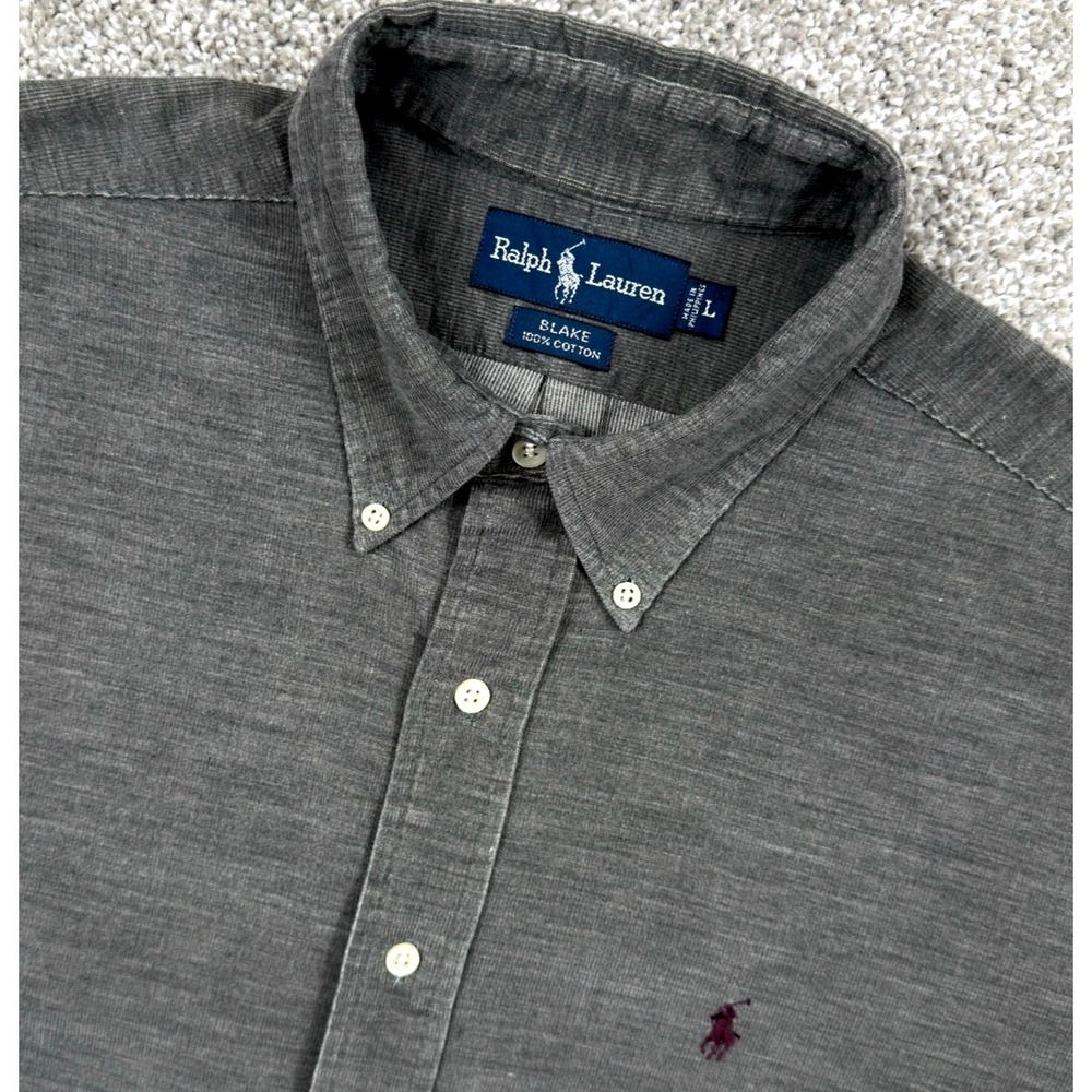 Ralph Lauren Blake Corduroy Shirt Mens L Gray Button Down Pony Blue Tag